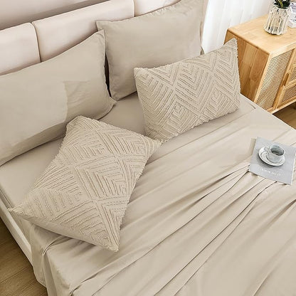 Andency Khaki Super King Size Comforter Set with Sheets - 7 Pieces Bed in a Bag Boho Tufted Bedding Sets Fluffy Lightweight Super King Bed Set with Comforter, Sheets, Pillowcases & Shams