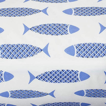 Nautica - Full Size Sheet Set, Crisp & Cool Cotton Percale Bedding with a Lightweight & Breathable Feel, Bed Sheets with Fitted Sheet & Matching Pillowcases (Woodblock Fish Blue)