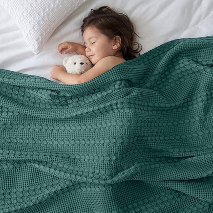 PHF 100% Cotton Waffle Weave Blanket Queen Size for Bed, Soft Lightweight & Breathable for Spring and Summer, All-Season Comfort, Luxury Aesthetic Blanket for Home Decor, 90"x90", Teal