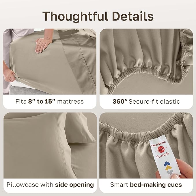 California Design Den Luxury Twin Sheet Set - 100% Cotton, 600 Thread Count Deep Pocket Twin Sheets, Soft Hotel-Quality Bedding with Sateen Weave (Cool Taupe)