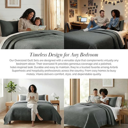 Southshore Fine Living, Inc. Summer Bedspreads Queen Size Set, Full/Queen Quilt Bedspread with 2 Matching Pillow Shams, Soft Microfiber Comforter Set, Lightweight Quilts Coverlet, Slate Grey Quilts