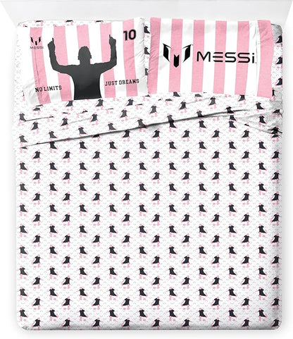 Jay Franco Kids Comforter Set Includes Sheets and Pillow Covers - Soft and Cozy Bed Set for Stylish Room Decor, Official Licensed Bedding, Pink - Messi, 7 Piece Queen
