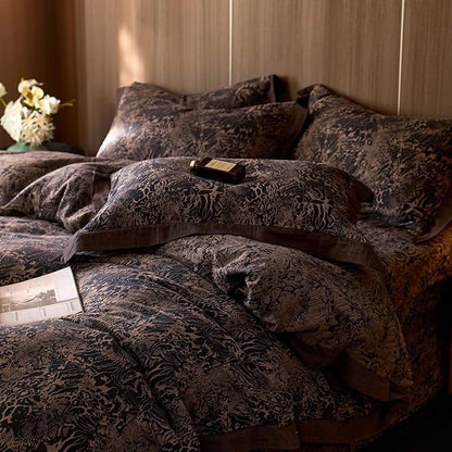 mixinni Duvet Cover Set King, Vintage Opulence Yarn-Dyed Jacquard Double-Layer Cotton Comforter Cover with Wide Corner Design, Retro Art Pattern Bedding Set with 2 Pillowcases for Men & Women