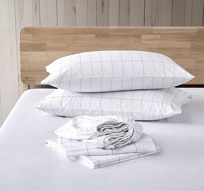 Eddie Bauer - Queen Sheets, Cotton Percale Bedding Set, Crisp & Cool Home Decor (Northern Plaid Grey, Queen)