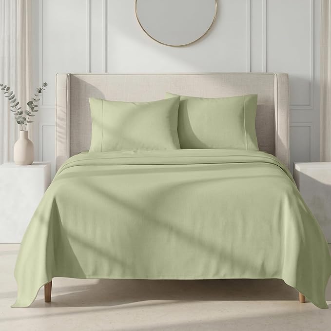 California Design Den Thick and Natural 100% Cotton Bed Sheets King Size Set - 1000 Thread Count Sateen Sheet & Pillowcase Sets, Deep Pockets, Durable Bedding - Sage Green