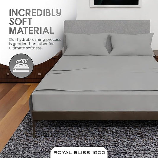 Royal Bliss King Size Sheets Set - 4 Piece Bedding - Wrinkle Free, Double Brushed, Cooling, Deep Pocket Set (Silver)