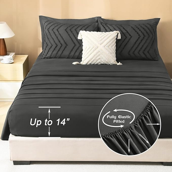 Litanika Super King Plus Size Comforter Set with Sheets Dark Grey - 7 Pieces Bed in a Bag Oversized King Boho Tufted Complete Bedding Sets with Comforter, Sheets, Pillowcases & Shams