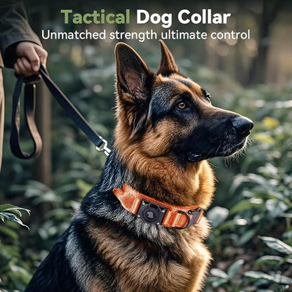 2026 Upgrade Waterproof Tactical AirTag Dog Collar, Built in AirTag Holder | Comfortable Control Handle, Quick Release Metal Buckle, Durable 1000D Nylon, For Medium to Large Dogs, Orange,L