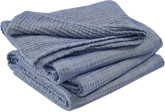 EMME Cotton Muslin Twin Blanket Breathable Gauze Soft Lightweight Adults Gifts for Women (Heather Navy, 60"x80")
