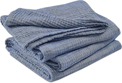 EMME Cotton Muslin Twin Blanket Breathable Gauze Soft Lightweight Adults Gifts for Women (Heather Navy, 60"x80")