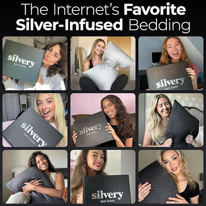 Silvery Silver Infused Bed Sheets Set - Ultra-Soft Temperature-Regulating Fabric with Self-Cleaning Technology™ That Stays Fresh 3X Longer for Hygienic Sleep