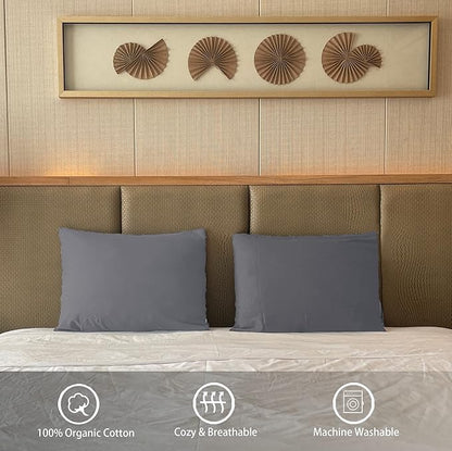 iMaylex Soft 100% Egyptian Cotton Zipper Pillow Case, Cozy and Lightweight Pillowcase, Set of 2, Light Grey, Standard, 20" x 26"