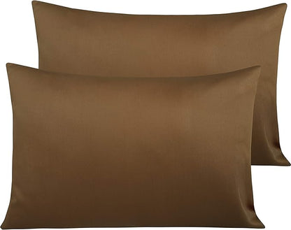 NTBAY Egyptian Cotton Queen Pillowcases - Set of 2, 500 Thread Count Cotton Pillowcases - Soft and Breathable Envelope Closure Pillow Cases - 20x30 Pillow Covers for Bed, Brown