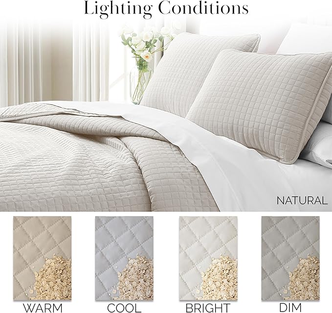 Southshore Fine Living, Inc. King Quilt Bedding Set, Quilted Comforter, Coverlet Bed Spread for California Kings, Luxury Bedding King Quilt Set, Lightweight Quilted Bedspread w/Shams, Bone (Pack of 2)