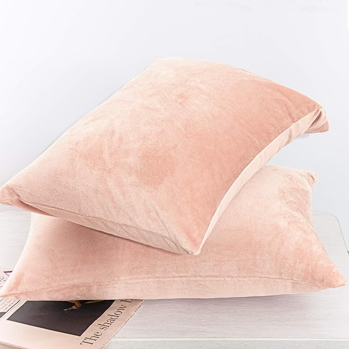 NTBAY Zipped Velvet Toddler Pillowcases, 2 Pack Cozy Luxury Flannel Plush Travel Pillow Cases, 13x18 Inches, Light Pink