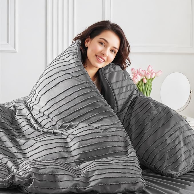 NEXHOME PRO Duvet Cover,Grey 3 Pieces Boho Tufted Duvet Cover Set, Soft and Lightweight 100% Washed Microfiber Comforter Cover Set for All Season(Grey Cal King, 104 x 98)-No Comforter