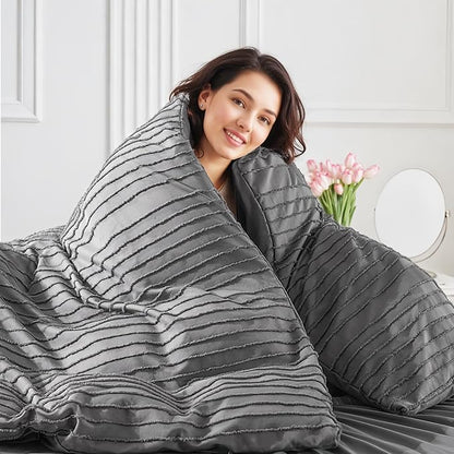 NEXHOME PRO Duvet Cover,Grey 3 Pieces Boho Tufted Duvet Cover Set, Soft and Lightweight 100% Washed Microfiber Comforter Cover Set for All Season(Grey Cal King, 104 x 98)-No Comforter