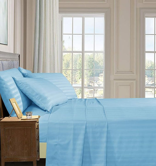 Elegant Comfort Best, Softest, Coziest 6-Piece Sheet Sets! - 1500 Premier Hotel Quality Luxurious Wrinkle Resistant 6-Piece Damask Stripe Bed Sheet Set, Full Aqua Blue