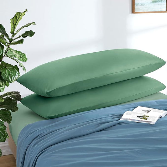 MILVOWOC 2Pcs Brushed Microfiber Body Pillowcases - 20 x 48 Inch, Dark Green Pillow Case Set Non Slip Envelope Pillow Cover with Moisture Absorption and Anti-Wrinkle