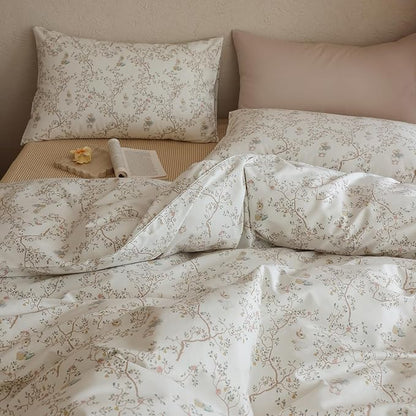 Floral XL Twin Comforter Set Boho Fluffy Bedding Set Cotton Down Alternative Girl Farmhouse Bedding Comforter Sets Chic Soft Lightweight Breathable Bed Comforter with 2 Pillowcases