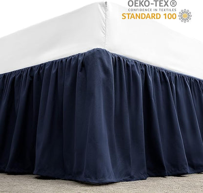 SLEEP ZONE Ruffled Bed Skirts Full Size, Anti-Static Bedskirt Dust Ruffles with 15 inches Tailored Drop, Easy Fit, Fade Resistant, Navy Blue, Full