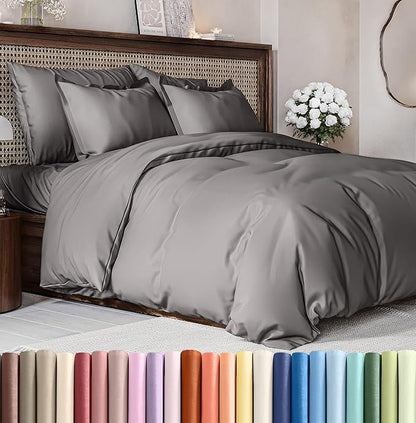 Duvet Cover Queen Size Set - Extra Soft Queen Duvet Cover 90" x 90" with 2 Pillow Shams - Hotel Luxury, Easy Care & Fade Free w/ Zipper Closures & Ties - All Season, Comfy and Breathable (Dark Grey)