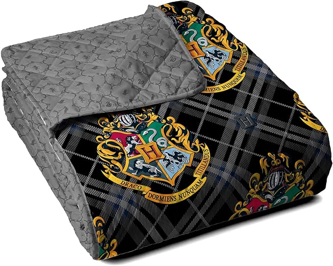 Warner Bros Harry Potter Preppy Hogwarts Quilted Throw Blanket, House Crest Patchwork Design, Adults Boys Girls, Soft Lightweight Bedding for Bed, or Couch, 60 x 80 inches