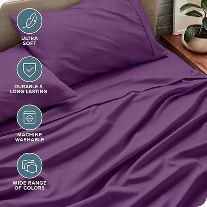 Bare Home Queen Sheet Set - 1800 Ultra-Soft Microfiber Queen Bed Sheets - Double Brushed - Deep Pockets - Easy Fit - 4 Piece Set - Bedding Sheets & Pillowcases (Queen, Plum)