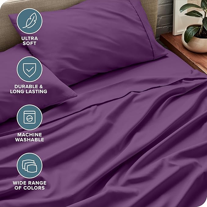 Bare Home Split King Sheet Set - 1800 Ultra-Soft Microfiber Bed Sheets - Double Brushed - Deep Pockets - Easy Fit - 5 Piece Set - Bedding Sheets & Pillowcases (Split King, Plum)