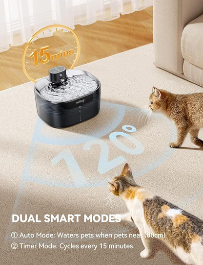 FEELNEEDY Wireless Cat Water Fountain, No Pump for Easy Cleaning, 4000mAh Detachable & Rechargeable Battery, Motion Sensor with Low Water & Power Alerts - Includes 6 Filters (4L/135oz)
