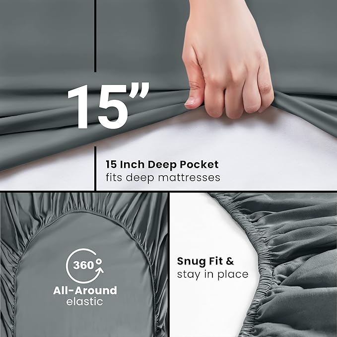 Utopia Bedding Queen Fitted Sheet - Bottom Sheet - Deep Pocket - Soft Microfiber - Shrinkage and Fade Resistant - Easy Care -1 Fitted Sheet Only (Grey)