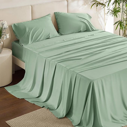 Bedsure Full Size Bed Sheets, Cooling Sheets, Rayon Derived from Bamboo, PureWoven, Breathable & Soft, Deep Pocket Up to 16 Inches, Hotel Luxury Silky Bedding for Hot Sleepers, Sage Green