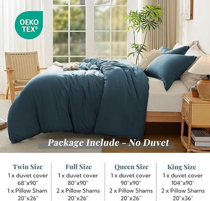 MILDLY Super Soft Duvet Cover - 100% Washed Microfiber Peacock Blue Comforter Cover Set 3 Pieces with Zipper Closure & Corner Ties (No Comforter)