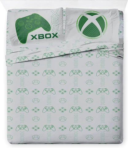 Jay Franco Kids Comforter Set Includes Sheets and Pillow Covers - Soft and Cozy Bed Set for Stylish Room Decor, Official Licensed Product, White - Xbox, 7 Piece Queen