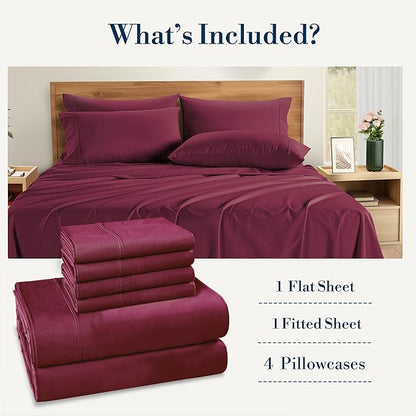 Casa Platino King Size Sheet Set – 6 Piece Cooling Sheets King Size 100% Cotton Crisp Percale Sheets with Breathable & Cozy Feel, 15" Deep Pocket Fitted Sheet for Secure Fit – Windsor Wine