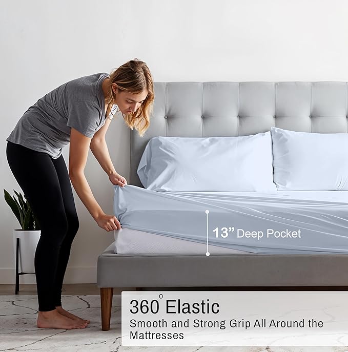 RUVANTI 100% Organic Cotton Sheets California King, Percale Weave, GOTS Certified, 4-Piece Set, Deep Pocket 13", Crisp & Breathable, Soft Durable Bedding, Sábanas Algodón Orgánico – Arctic Ice