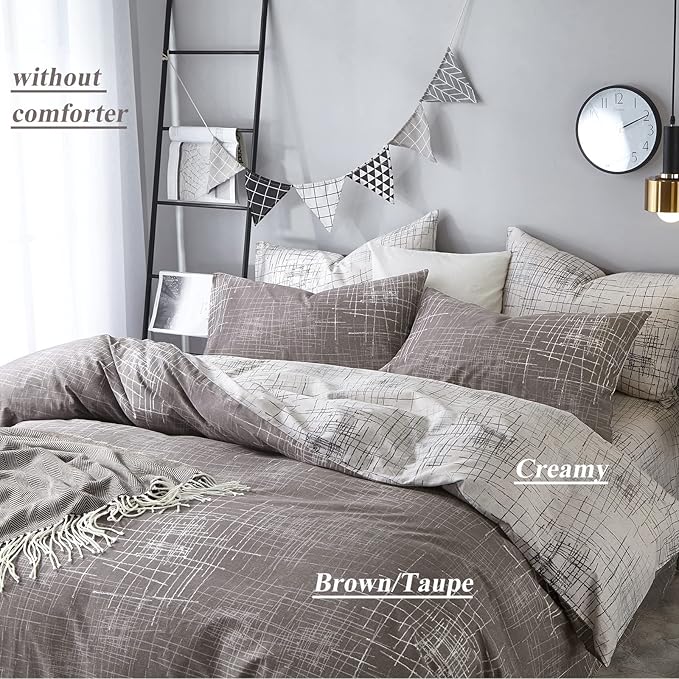 VM VOUGEMARKET King Duvet Cover Gray brown,Reversible Abstract Duvet Cover Set with Zipper,100% Cotton-Hotel Quality Modern Men/Women bedding Set-King,Artwork