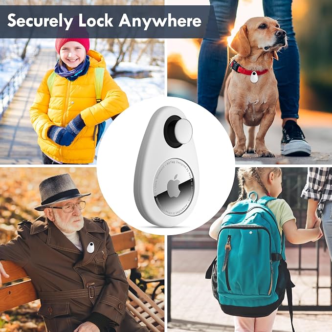 Airtag Holder for Kids Hidden 2 Pack, Air Tag Holder with Magnetic Lock Pin Anti-Removal Tool Required, GPS Tracker Case for Children Elderly Pets Backpack Clothing (Black, White)