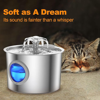 Premium Cat Water Fountain - Whisper-Quiet, 304 Stainless Steel, Smart Pump for Hydration Obsessed Cats | 74oz, 6 Filters Included (74oz Cat Fountain+6 Filters +6 Sponges)