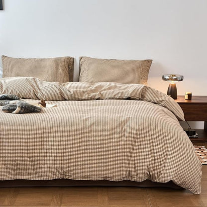 Gingham Duvet Twin Cover Beige Boho Comforter Cover Twin Size Washed Cotton Plaid Checkered Farmhouse Duvet Cover Set with Hidden Zipper Neutral Teen Bedding Set Soft Duvet Protector