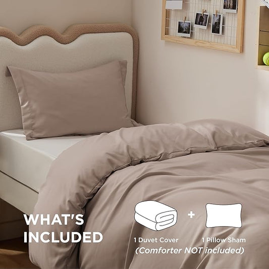 Bedsure Duvet Cover Twin/Twin XL Size - Soft Double Brushed Bedding Set for Kids & Adults, Zipper Closure, 2 Pieces, Includes 1 Duvet Cover (68"x90") & 1 Pillow Sham, NO Comforter, Light Khaki