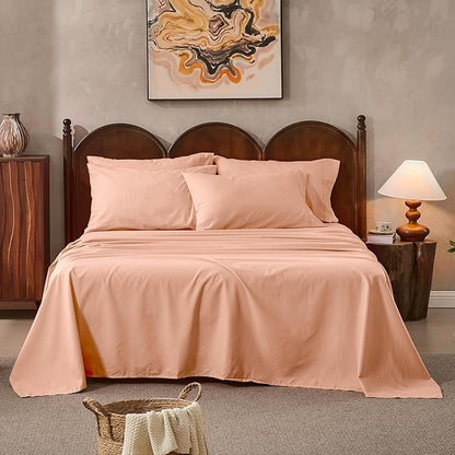 100% Linen Sheets King Size,Breathable & Durable 4-Piece Bed Flax Sheet Set,Soft All-Season Bedding for Hot Sleepers 16" Deep Pocket Oeko-TEX Certified,（King, Light Red）