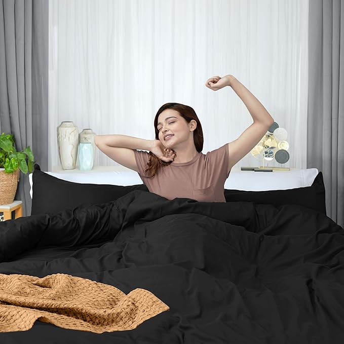 Utopia Bedding Duvet Cover King Size - 3 Piece with Zipper Closure - 1 Comforter Cover 104X90 Inches & 2 Pillow Shams 20X36 Inches (Black) Comforter Not Included