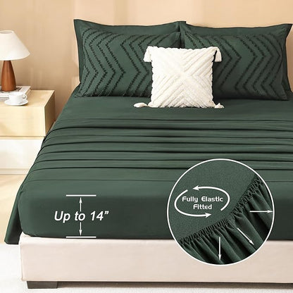 Litanika Forest Green King Size Comforter Set with Sheets - 7 Pieces Bed in a Bag King Boho Tufted Complete Bedding Sets with Comforter, Sheets, Pillowcases & Shams