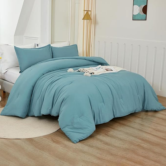 Litanika Comforters Twin XL Size Grayish Teal, 2 Pieces Lightweight Solid Bedding Set & Collections, All Season Fluffy Bed Set (68x92 Inches Comforter & 1 Pillowcase)