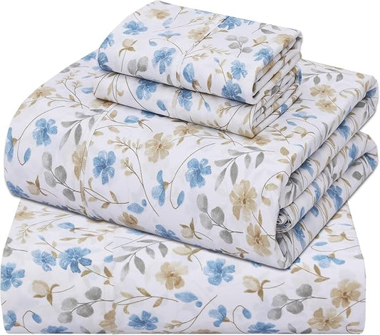 ZOYER 100% Cotton Sheets – Queen Size Percale Bedding, Cooling & Breathable, Durable with a Crisp, Soft & Comfortable Feel, 16" Deep Pocket, 4-Piece Set, Country Coast