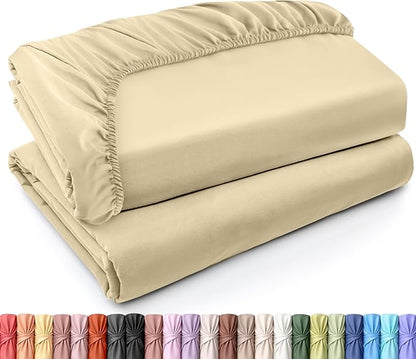 Utopia Bedding Twin XL Fitted Sheets - Bulk Pack of 2 Bottom Sheets - Soft Brushed Microfiber - Deep Pockets - Shrinkage & Fade Resistant - Easy Care (Twin XL, Beige)