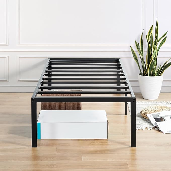 Olee Sleep 18 Inch Heavy Duty Steel Slat Anti-Slip Support, Easy Assembly Platform Bed Frame, Noise Free Steel Mattress Foundation, Maximum Storage, No Box Spring Needed, Black, Twin Size