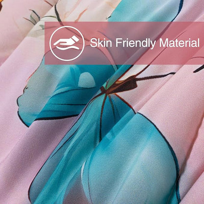 A Nice Night Full 6pcs Bed in A Bag Pink and Blue 3D Various Butterfly Printed, Butterflies Flying in Flower Design Bedding Full Comforter Set, for Girls Kids Teens