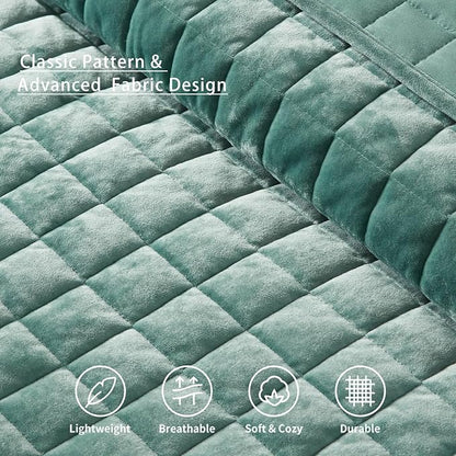 LEAONME Velvet Quilt Full/Queen Size-90''x98'', Lightweight Aqua Green Velvet Comforter Set with 2 Pillow Shams, Soft Bedspread Coverlet Quilted Bedding Set for All Season